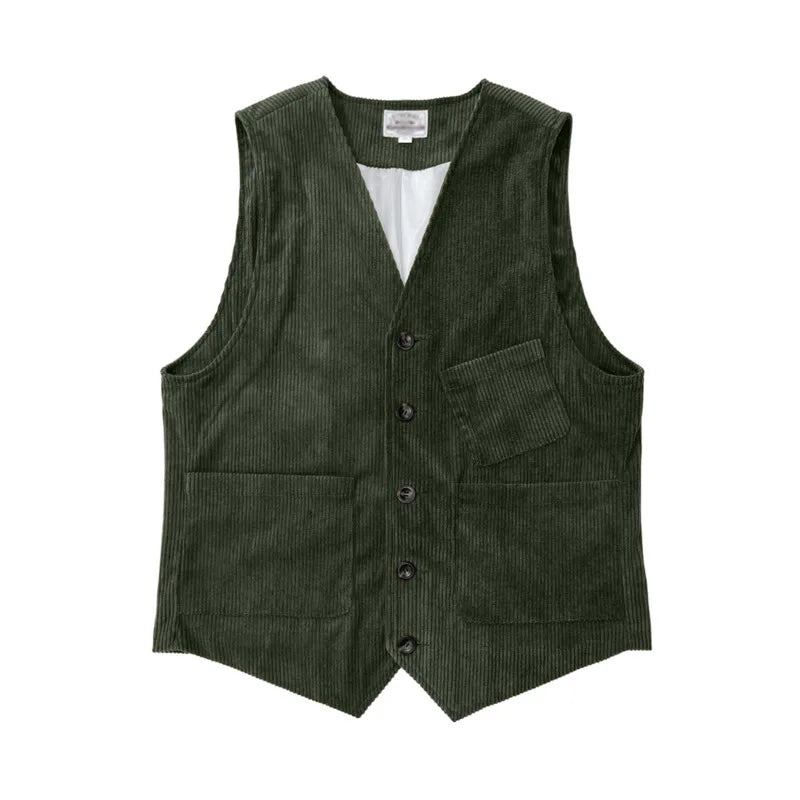 Threebooy  Men’s Corduroy Hunting Vest Outdoor Workwear Waistcoat Lightweight Cargo Safari Fishing Vests Shooting Travel Vest With Pockets