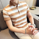 Threebooy New Summer Men Classic Striped Polo Mens Cotton Short-Sleeved Embroidered Business Casual Hot Polo Shirt Male S-4XL