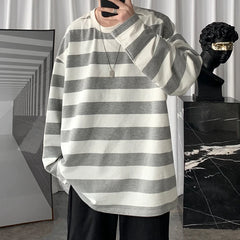 Threebooy Spring Mens Stripe Tops Tees Harajuku Long Sleeve T Shirts Casual High Quality Unisex Tshirt