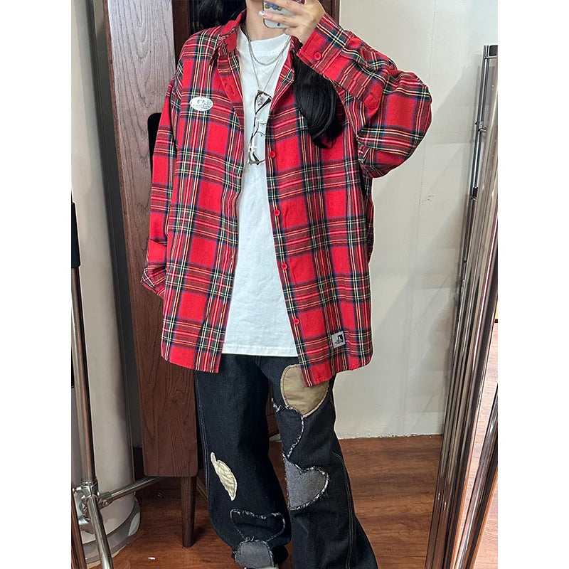 Threebooy Autumn Long Sleeved Shirt Men Oversized Fashion Retro Plaid Shirt Men Streetwear Korean Loose Casual Shirt Mens Vintage Shirts