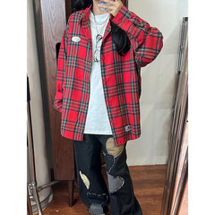 Threebooy Autumn Long Sleeved Shirt Men Oversized Fashion Retro Plaid Shirt Men Streetwear Korean Loose Casual Shirt Mens Vintage Shirts