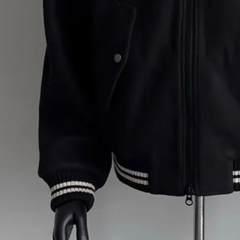 Threebooy  New American Vibe Fleeced Men Crop Jackets Luxury Harajuku Zip-up Long Sleeve Streetwear Trendy Chic Pocket Baseball Coats M-2XL