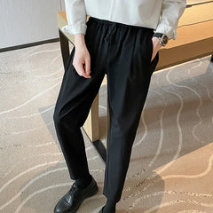 Threebooy Men's Loose Straight Elastic Waist Trousers Business Fashion Casual Pants Formal Grey/black Color Suit Pants Size 28-35