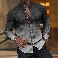 Threebooy  European and American Spring and Autumn Gradient Men's Casual Long Sleeve Stand Collar Shirt