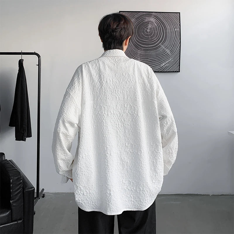 Threebooy Men's Special Chic Long Sleeve Shirts Korean Lapel Shirt Fashion Casual Oversize Shirt Coat High Quality Solid Simple Clothing