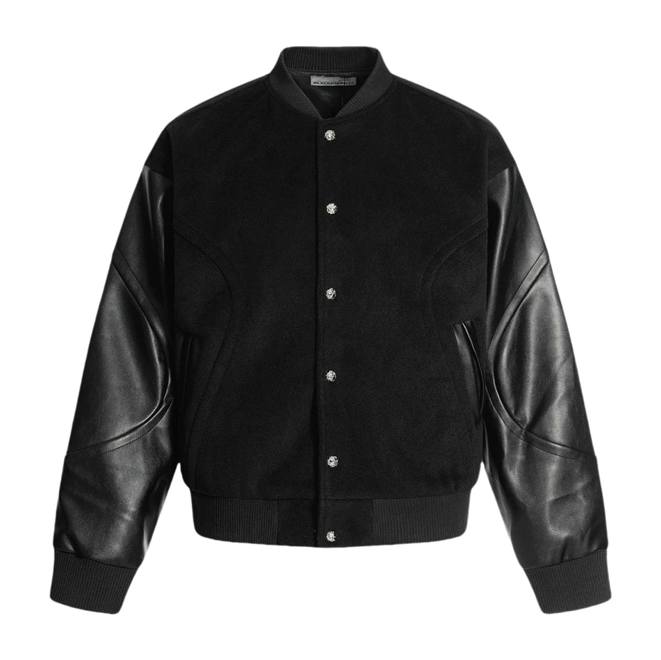 Threebooy Vintage Patchwork PU Leather Jackets Mens Streetwear Hip Hop Varsity Baseball Coats Harajuku Loose Casual Fashion Jackets Male