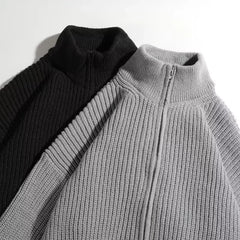 Threebooy  Men's Autumn/Winter Casual Thickened Knitted Top Grey Cardiganzip-up Sweater Jacket Stand Collar Polo/Turtle Neck Fashion