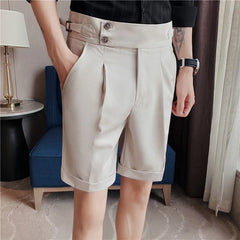 Threebooy  Korean Fashion Shorts Men Streetwear Pleated Shorts Knee Length Work Bottoms Summer Streetwear Cool Bermudas Male Slim Fit