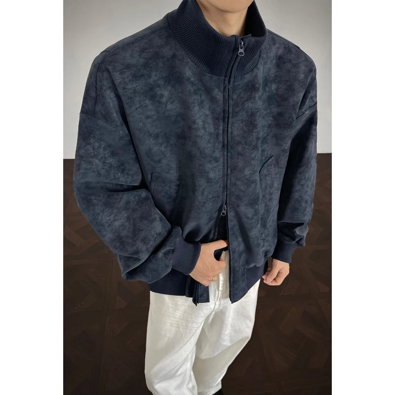 Threebooy  Jacket Men Autumn New Arrival Short Loose Tie Dye Jacket Stand Collar Casual Streetwear Outerwear Bomber