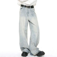 Threebooy  Washed Male Jeans Korean Fashion Worn Out Gradient Color Men's Denim Straight Pants Men Wide Leg Trousers Spring New