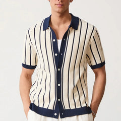 Threebooy New Summer Men's Striped Knit Polo Shirts Fashion Patchwork Short Sleeve Turn Down Collar Smart Casual Polos Men Knitted Tops