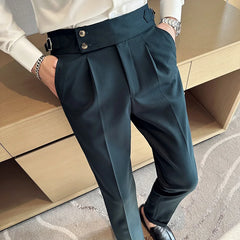 Threebooy  Spring Summer Men's Casual Pants Suit Pant Slim Fit Work Elastic Waist Jogging Trousers Male Black Grey Plus Size 29-36