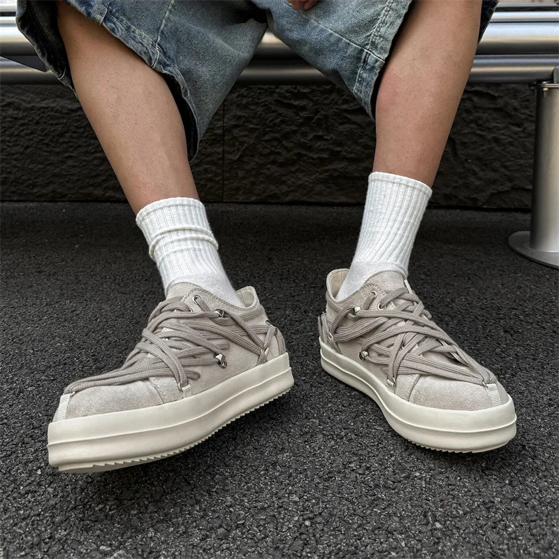 Threebooy  Designer Trendy Unisex Sneakers Women Owens Men's Casual Shoes Cross-tied Thick Bottom Punk Couple Skateboard Shoes