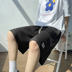 Threebooy Casual Shorts Mens Oversize Sports Straight Wide Leg Pants Thin Loose Trend Five Points Solid Color Ice Silk Sweatpants Summer