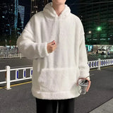 Threebooy Oversize Hooded Sweatshirt Lamb Long Sleeve Men's Sweatshirt Korean Winter Fashion Fleece Hoodies Streetwear Harajuku Pullover