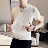 Threebooy  Clothing Men Summer Casual Short Sleeve Ice Silk knit T-shirt/Male High Quality Fashion Round Neck Hollow Out T-shirt