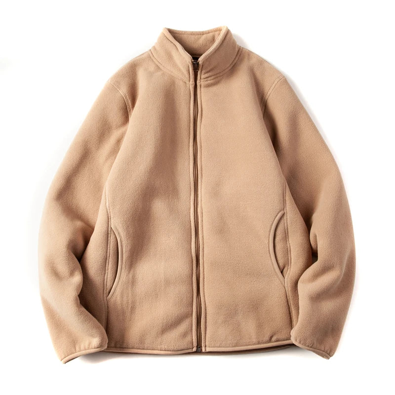 Threebooy American Warm Fleece Sweatshirt Imitation Lamb Velvet Coat Korean Autumn Winter Men's Thickened Simple Zipper Up Lapel Jacket
