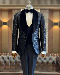 Threebooy  Shining Mens Suits 2 Pieces Blazers Pant Shawl Lapel Single Breasted Fashion Occasion Banquet Party Wear Customized