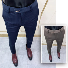 Threebooy Fashion Striped Suit Pants Men Slim Fit Tight-ankle Social Pants Men Office Party Trousers Men Business Slim Fit Dress Trousers