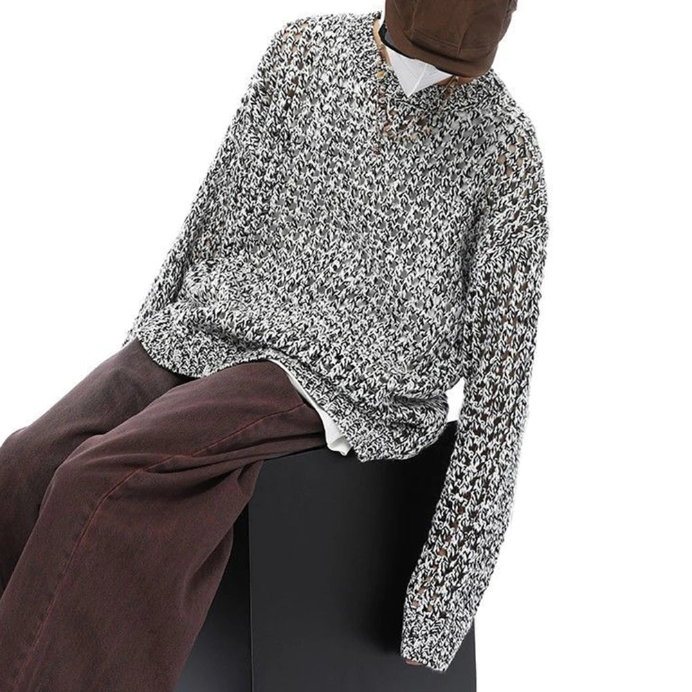 Threebooy  American Street Unique Design Hollow Sweater Men Spring And Autumn New Loose Handsome Chic Niche Long-Sleeved Sweater