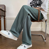 Threebooy Summer Pleated Pants Men Fashion Oversized Ice Silk Pants Men Streetwear Loose Straight Pants Mens Baggy Trousers M-3XL