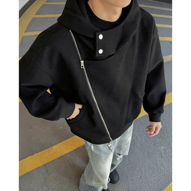Threebooy  Men's Oversized Hoodie Irregular Double Zipper Heavyweight Streetwear Loose Fit Fall Jacket