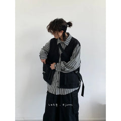 Threebooy Cityboy Japanese Retro Splicing Fake Two-piece Fashion Work Shirts Men Women Casual Loose Long-sleeved Shirt Jacket Aesthetic