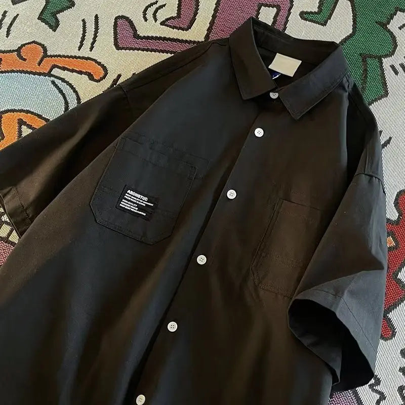Threebooy  Japan Style Simple Shirt Workwear High-end Short-sleeved Shirt in Summer New Trendy City Cargo Blouse Casual Versatile Shirt