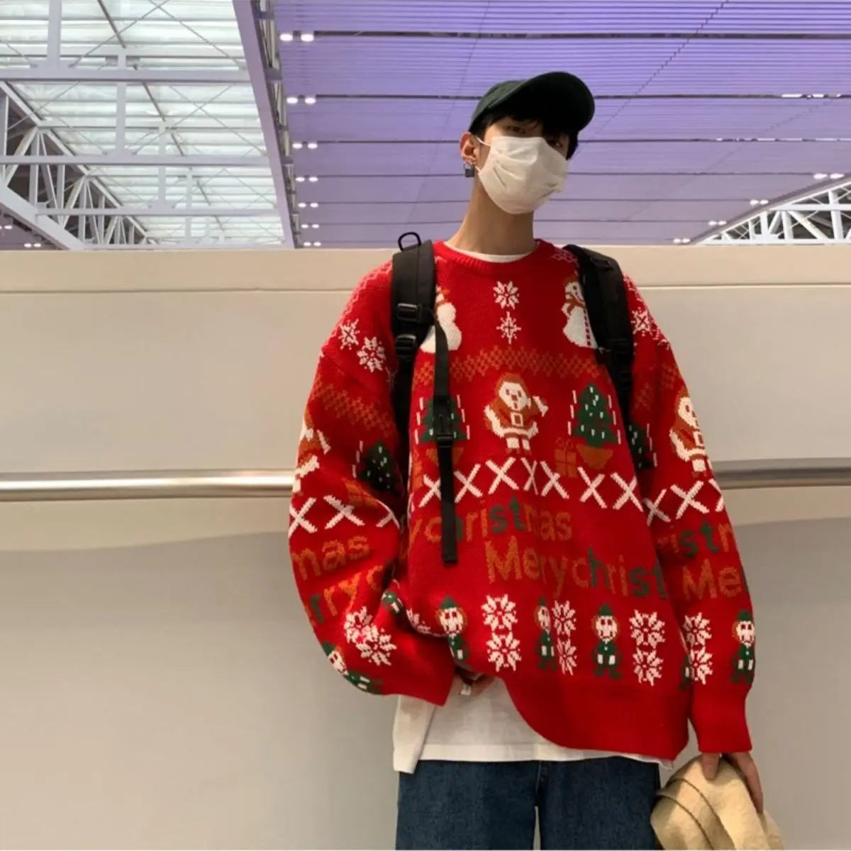 Threebooy Winter  Hip Hop New Line Loose Oversize Fashion Male and Female Lovers Same Red Korean Outwear Sweater