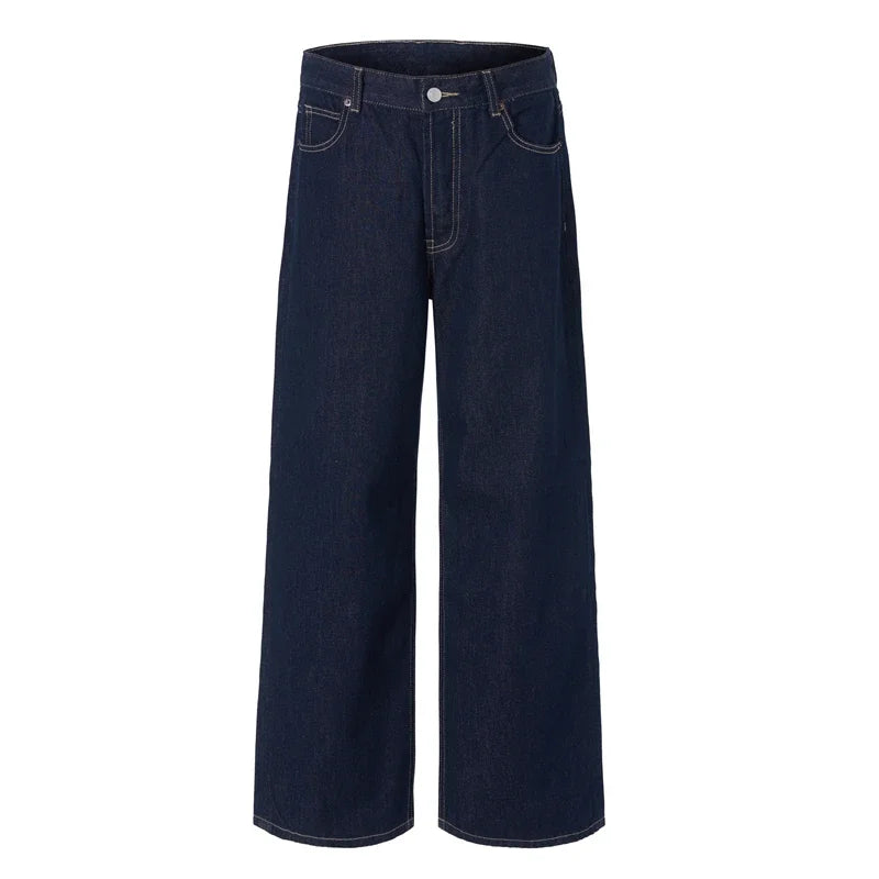Threebooy Non-fading Original Color Jeans Men's High Quality Loose Straight Denim Pants Classic American Retro Wide Leg Autumn Trousers