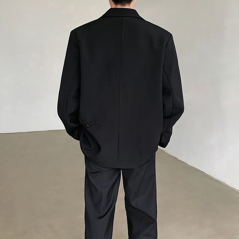 Threebooy New Chinese Red Suit Blazer Men's Solid Color Turn-down Collar Suit Stylish Loose Blazers Mens Streetwear Casual Suit Jacket