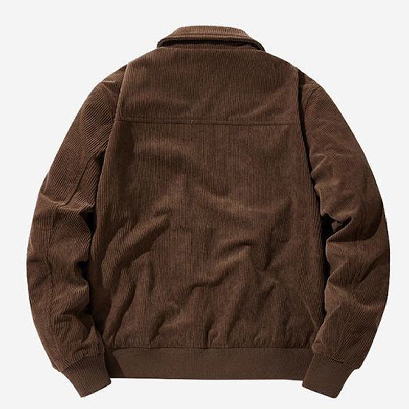 Threebooy Autumn Winter Male Corduroy Jacket Casual Stripe Lapel Safari Jackets Versatile Men's Clothing Trend Elegant Loose Coat