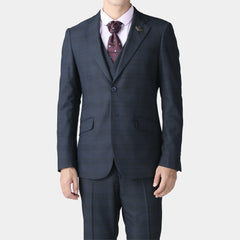 Threebooy Navy Blue Subtle Plaid Three-Piece Suits for men Original Design for Formal Occasions,Weddings elegant blazers