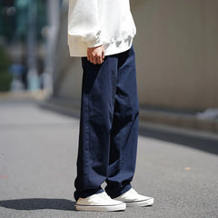 Threebooy Autumn Cotton Casual Pants Men Fashion 3 Color Straight Pants Men Japanese Streetwear Loose Wide Leg Pants Mens Trousers M-2XL