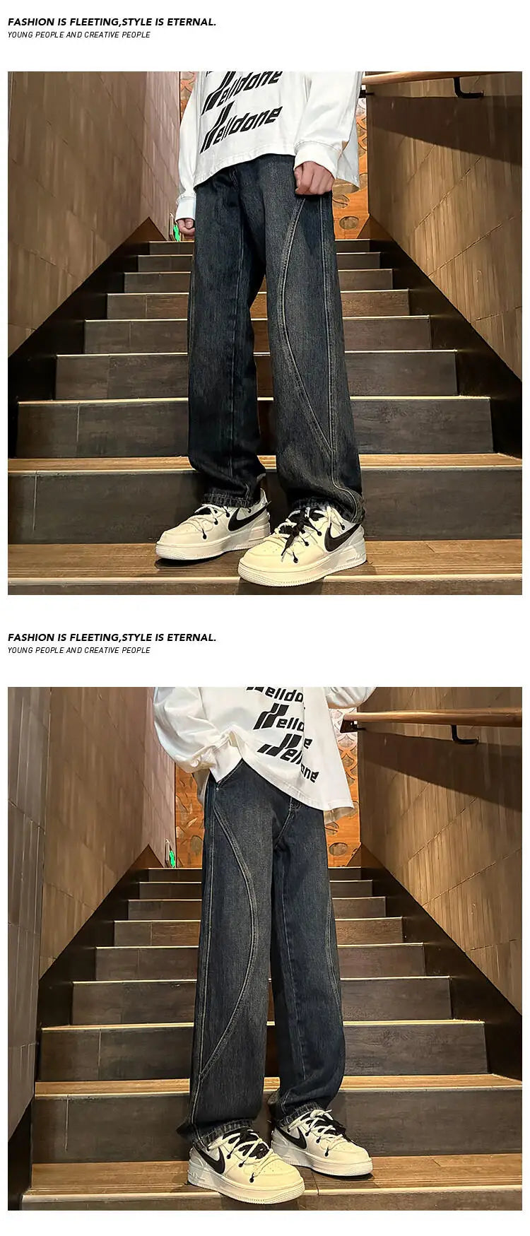 Threebooy Straight Leg Jeans Men Washed Solid Trousers Panel Design Denim Pants Autumn Fall Male Wear New 2025 High-quality denim pants