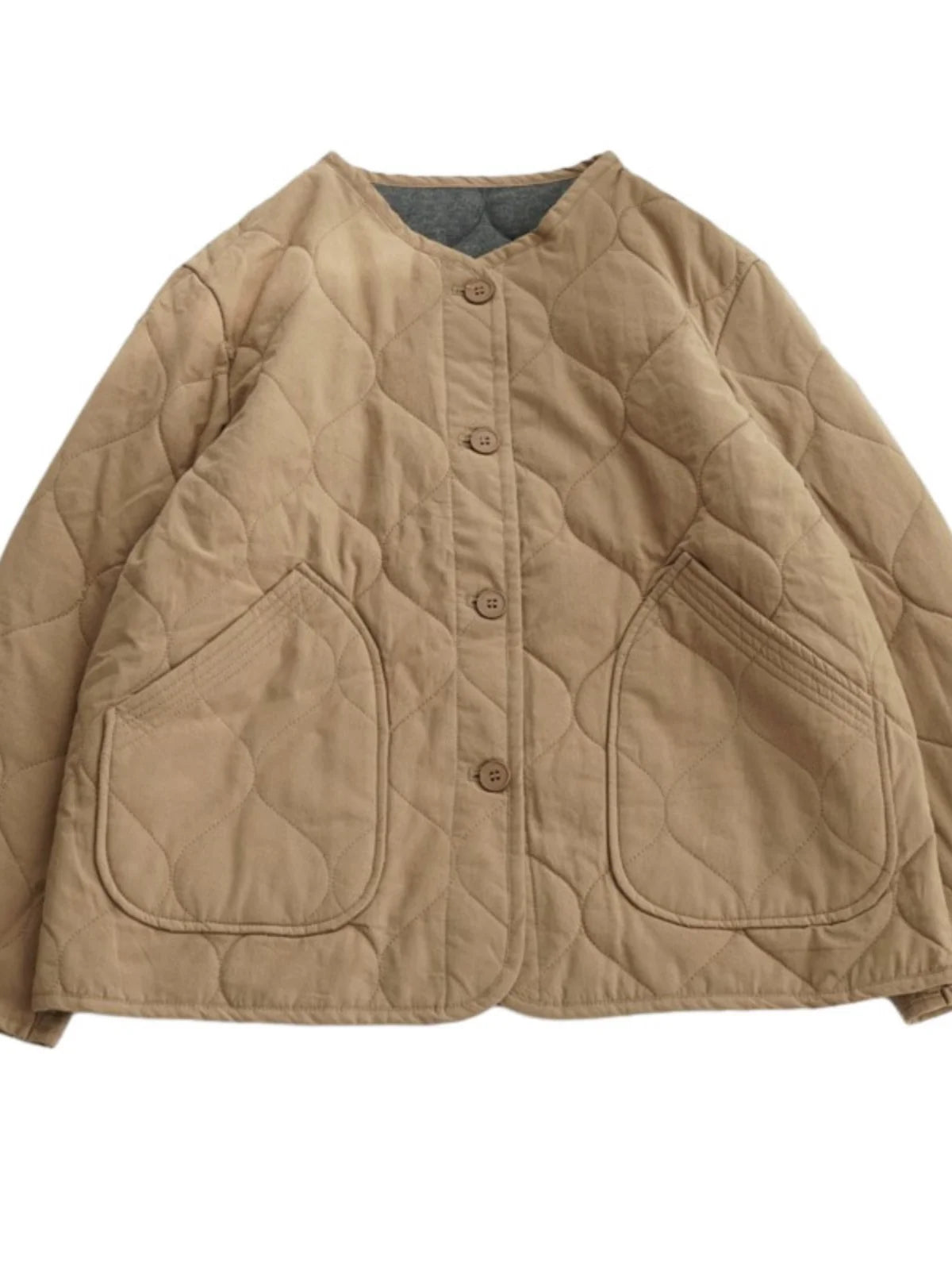 Threebooy Lightweight Long Sleeved Padded Jacket for Men Women Loose Casual Japanese Retro Single Breasted Clip on Cotton Short Parkas