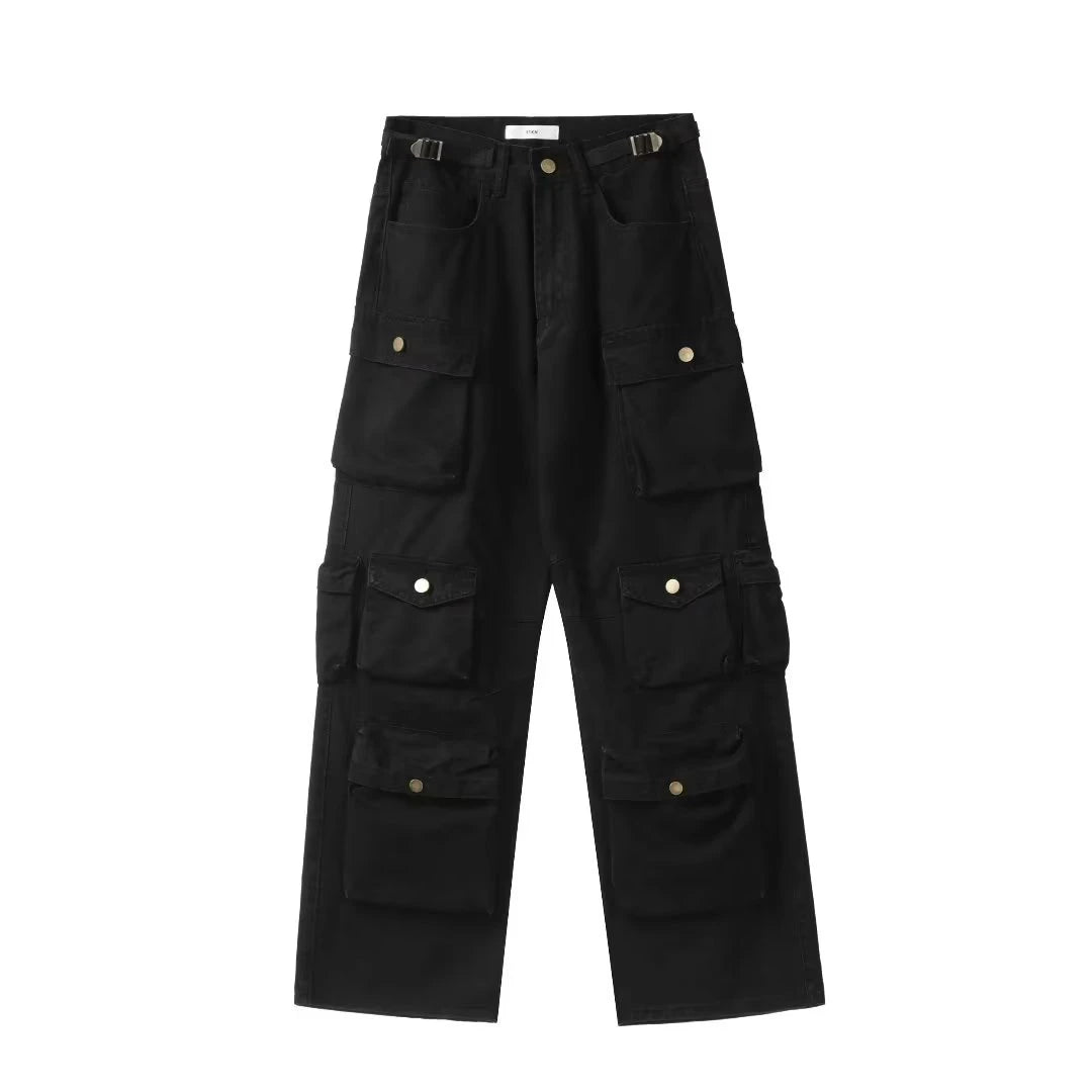 Threebooy  Spring Cargo pants New Popular Rice White Multi-pockets Overalls Harajuku stays Men Loose Casual Trousers Straight Mopping Pants