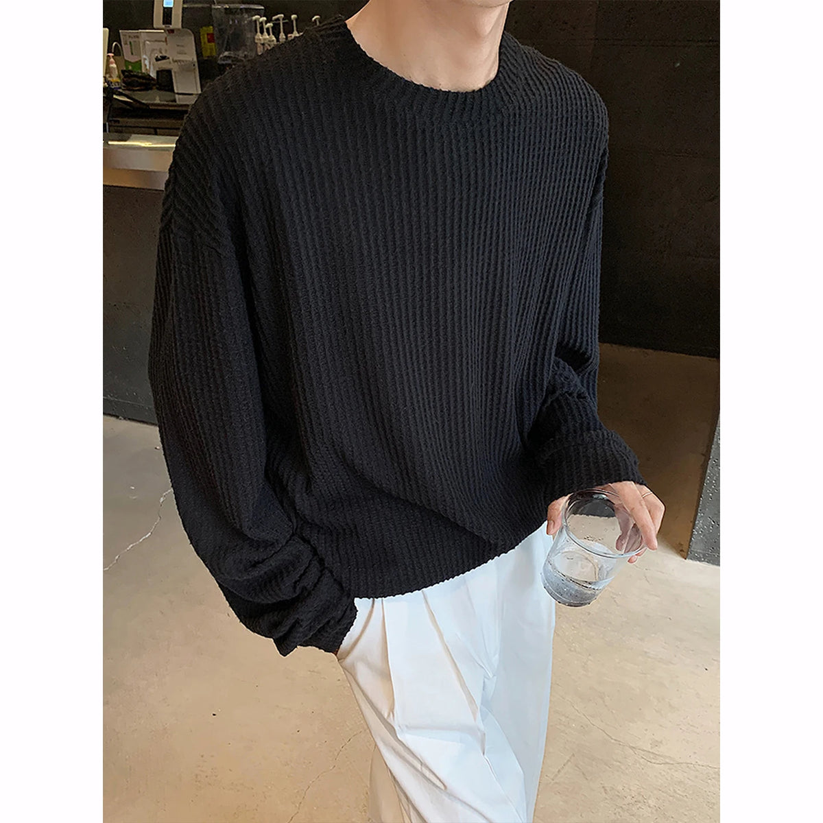 Threebooy  American Retro Men's Long Sve Sweatirt Autumn Winter Lazy Sle Knitted irt Inner Wear Comfortable Loose Fit round Ne