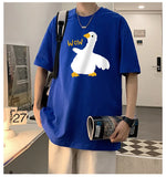 Threebooy Summer Men's Cotton T-Shirt Funny Goose Print Cartoon Short Sleeve Tops O-Neck Tees Y2k 2024 Anime Casual Oversized T Shirts Men