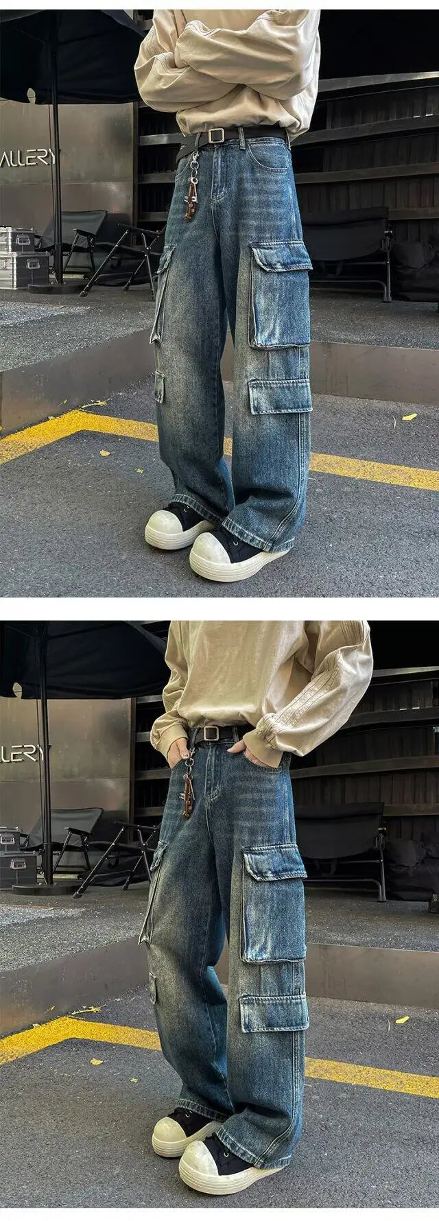 Threebooy Cargo jeans men New High Street Gothic Punk Dark Trousers  Harajuku Retro Baggy Jeans Men Street Fashion Straight Leg Pants