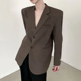Threebooy Mens French Solid Color Casual Suit Jacket Autumn Winter Genderless Fashion Retro Elegant Loose Simple Shoulder Pad Suit Unisex