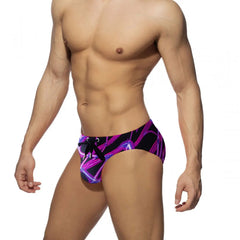 Threebooy  Men'S Vibrant Purple Glitter Low-Rise Swim Trunks Stretchy, Quick-Dry Beach Bikini Pants with Drawstring for Summer Water Sports
