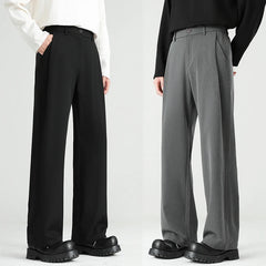 Threebooy Autumn New Men's Black Gray Suit Pants Loose Straight Drape Solid Color Elastic Business Work Casual Trousers Fashion Clothing