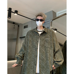 Threebooy Men's Tie-dye Corduroy Shirts Long Sleeve Streetwear Shirt Korean Style Woman Men Soft Loose Casual Shirt Autumn New Pink/Black