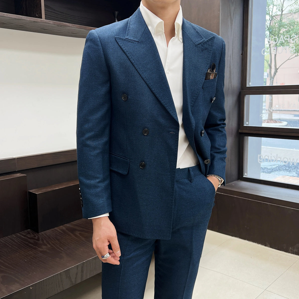 Threebooy  High-quality, fashionable, stylish, versatile and trendy wedding dress sets, dinner sets, men's slimming double-breasted suit se