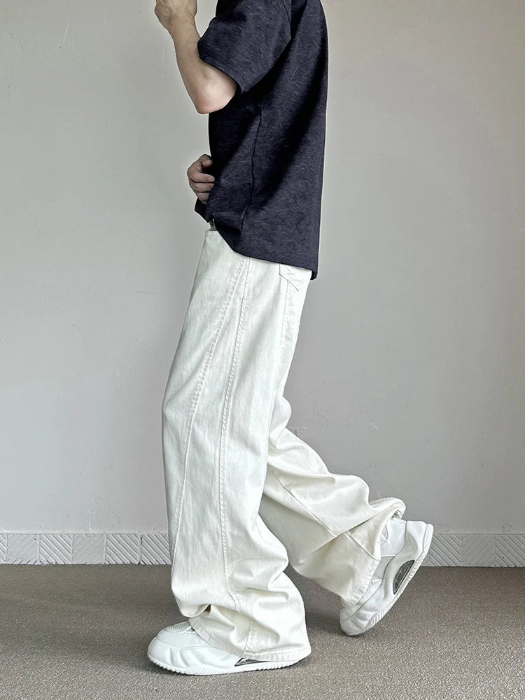 Threebooy  New Loose Harajuku White Jeans Men's Fashion High Street American Casual Trousers Male Straight Hip Hop Denim Pants