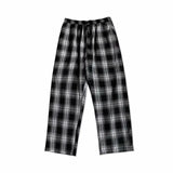 Threebooy Men Plaid Pants Ankle Length Loose Wide Leg Pant All-match Elastic Waist Fashion Casual Trousers Harajuku Korean Streetwear