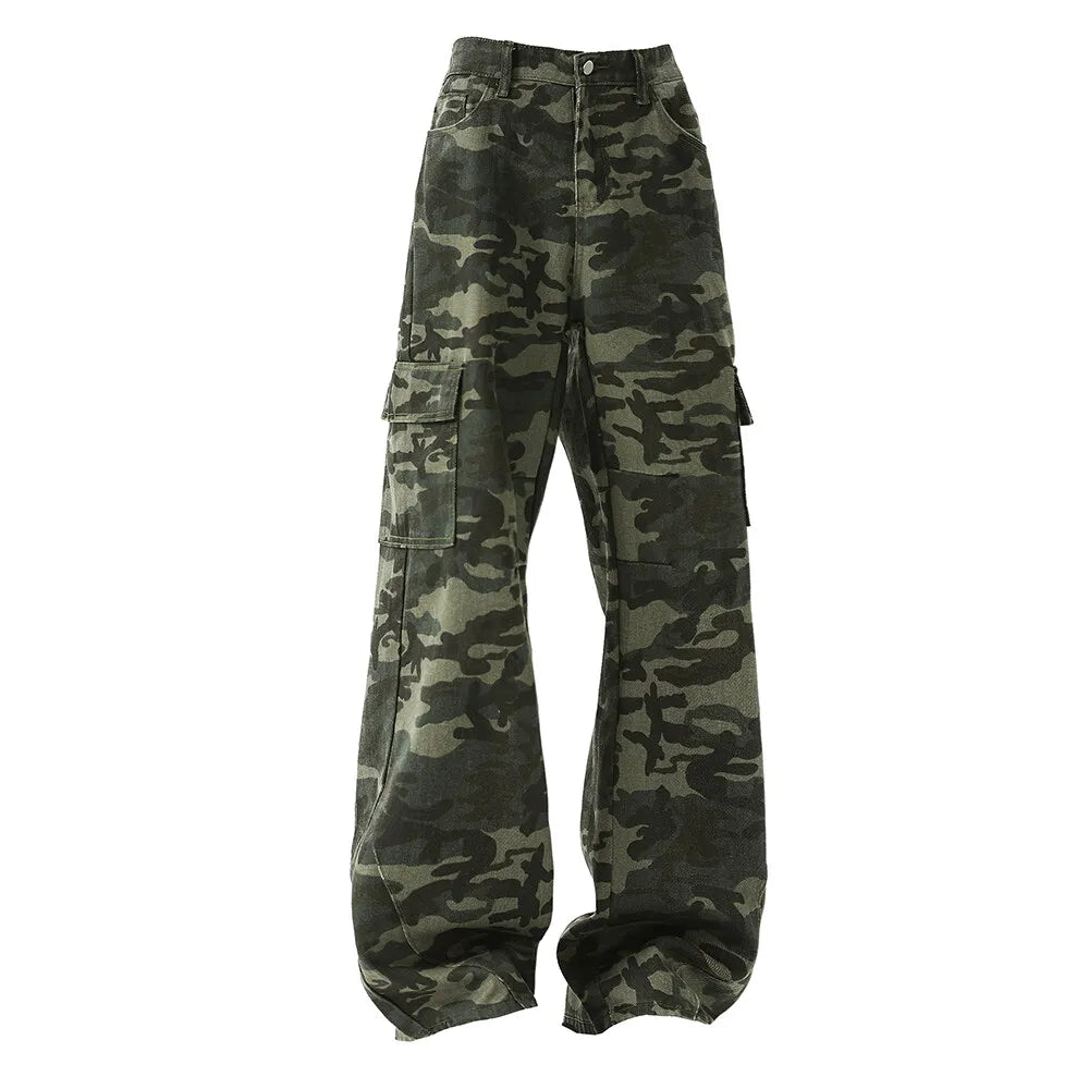 Threebooy Men Casual Straight Leg Camo Cargo Pants Outdoor Tactical Military Workwear Hiking Camping Durable Comfortable Jogger Trousers