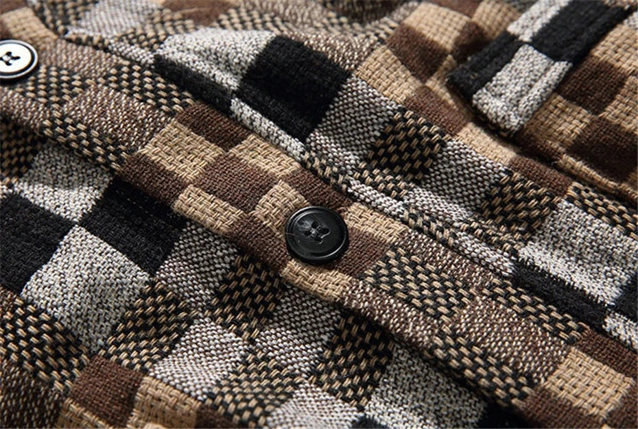 Threebooy Vintage Plaid Wool Cardigan Jackets Mens Streetwear Harajuku Casual Coats Men Oversized Autumn New Large Pockets Loose Jacket