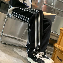 Threebooy Trousers Male Black Stripe Men's Casual Pants Straight Hip Hop Y2k New in Aesthetic Sale Harajuku Classic Summer Korean Style